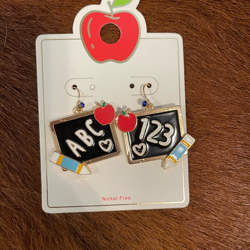 Chalkboard Earrings with Apple and Pencil Design